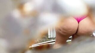 Pervert records through the outdoor dressing hole - 11 image