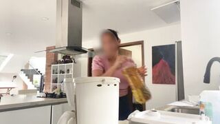 delicious maid MILF with huge saggy tits lets her boss play with her nibs - 12 image