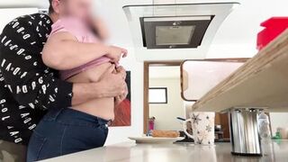 delicious maid MILF with huge saggy tits lets her boss play with her nibs - 6 image