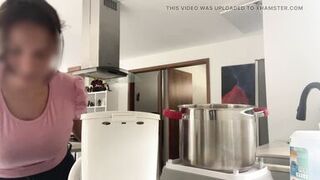 delicious maid MILF with huge saggy tits lets her boss play with her nibs - 8 image