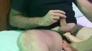 Milf & fetish. She jerks me off with her feet and massages my balls while showing me her pussy - 11 image