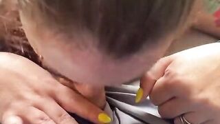 Hotwife blows hubby on balcony, swallows cum - 13 image