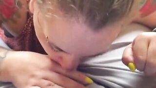 Hotwife blows hubby on balcony, swallows cum - 2 image