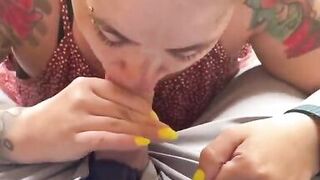 Hotwife blows hubby on balcony, swallows cum - 8 image