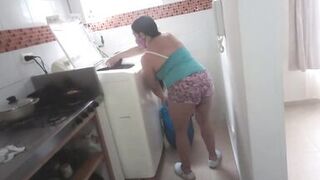 Sexually Excited Bitch Stepsister With Biggest Cameltoe Shows Off Her Giant Cameltoe In The Kitchen. - 4 image