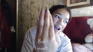 Ebony MILF slut fingers her holes with long nails