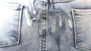 The stepson of the maid makes a great cumshot on my wife's ass with her jeans on - 14 image