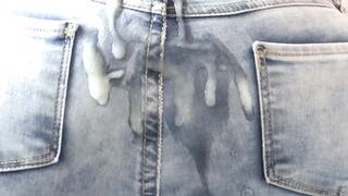 The stepson of the maid makes a great cumshot on my wife's ass with her jeans on - 4 image