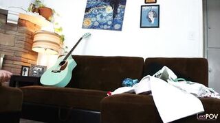 An amazing blonde lesbo milf with small tits is having her way with a cute skinny Latina - 2 image