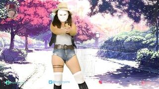 Strip tease with anime style clothes nip slips and pussy slip - 2 image