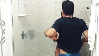 We took a shower and almost broke the glass fucking. Homemade Milf Porn in Spanish - 3 image