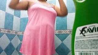 in the bathroom, watching my chubby girlfriend when she takes a shower - 2 image