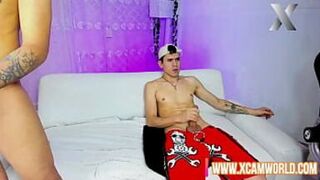 Greedy bitch with a desire for cock gives a deep double blowjob - 1 image