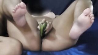 Big butt wife riding after play with cucumber - 9 image