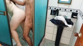 My Stepmother in the Shower: I spy on my inexperienced stepmother while she is taking a bath and when I start to masturbate she discovers me, I'm sorry dad but I had to fuck her - 9 image