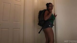 Stepbrother peeps through door as his stepsis plays with her dildo - 2 image