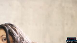 Exotic latina and asian Playboy models teasing striptease - 5 image