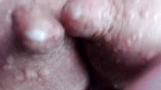 Thick nipples on hard squeezed breasts for milk drops - 1 image