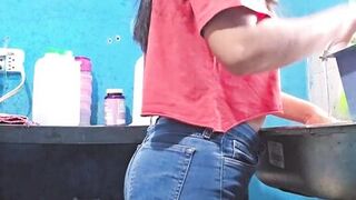 Cute Mexican amateur girl gets while washing dishes REMAKE