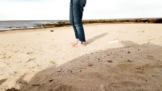 walk on the beach ends with an insertion in the cock, brunette, big ass, busty, big cock, man in underwear - 2 image