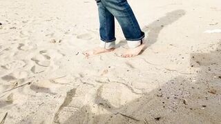 walk on the beach ends with an insertion in the cock, brunette, big ass, busty, big cock, man in underwear - 3 image