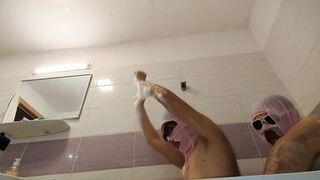 Amateur couple takes a bath, wife with hairy pussy, big ass, big tits. - 11 image