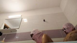 Amateur couple takes a bath, wife with hairy pussy, big ass, big tits. - 12 image