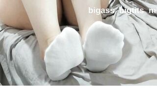 Watch curvy beauty's solo fetish: White socks, heels, andankles in hot BBW action - 2 image