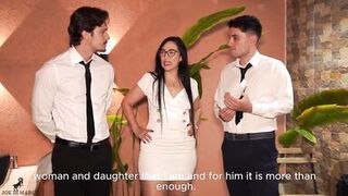 Curvy Sara Black gets dominated by two horny studs in a wild interview with double penetration - 5 image