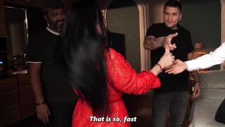Husband's friends take turns pounding curvy wife's perfect tits and ass while she watches in helplessness