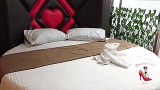 El Makinon, the busty Latina maid, takes Licenciada Angie milf50's hard cock in the jacuzz
