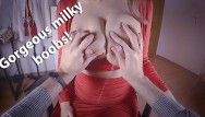 Ideal milky saggy large scoops lactating everywhere pov red costume